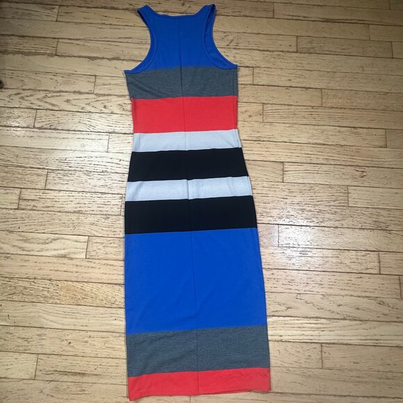 NWOT Express Blue and Multicolor Striped Bodycon Midi Dress Size XS - Picture 3 of 6